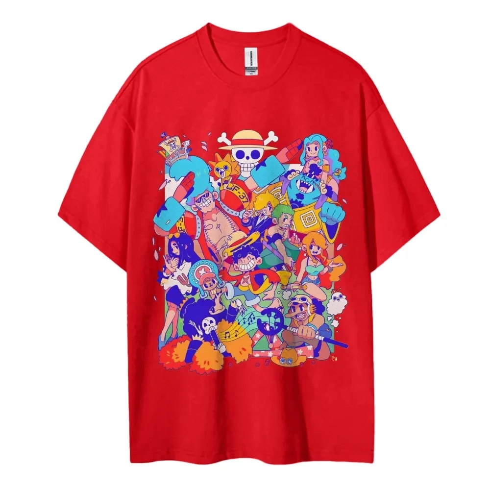 One Piece Men's and Women's 2026 Summer New Anime Harajuku Printed American Trendy Casual Parent Child Short Sleeve Top