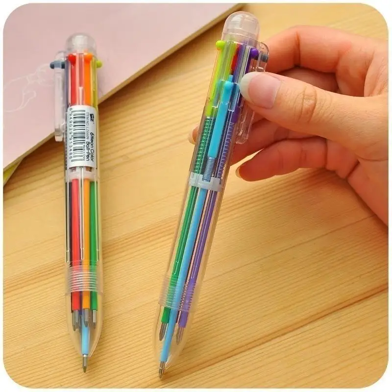 New 6 Color Ballpoint Pen Office Stationery Colored Oil Pen Creative Multi-color Press Ballpoint Pen Student Prize Ballpoint Pen