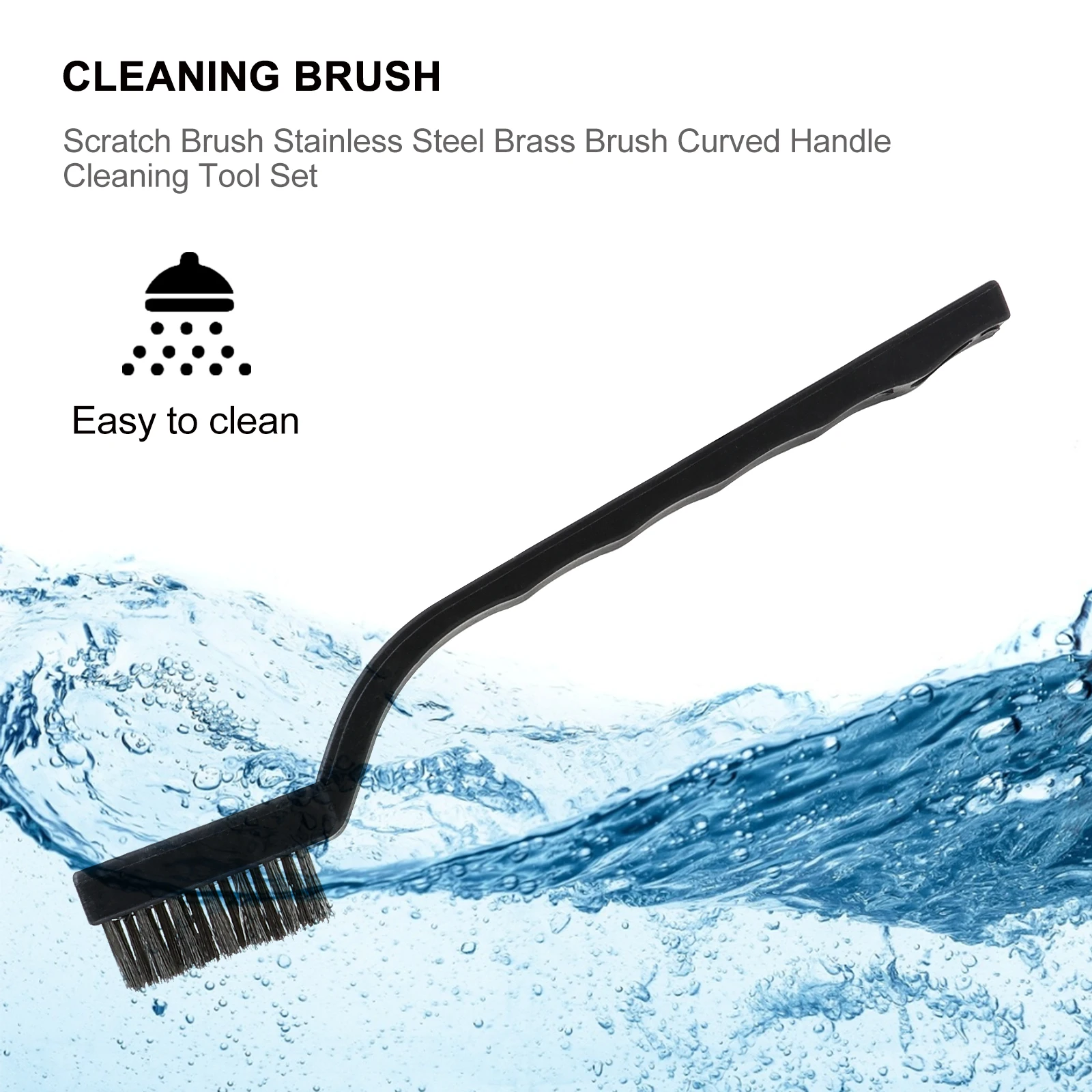 

10Pcs Scratch Brush Set Curved Handle Cleaning Tool Long Handle Scratch Brush Stainless Steel Copper Rust Removal Set