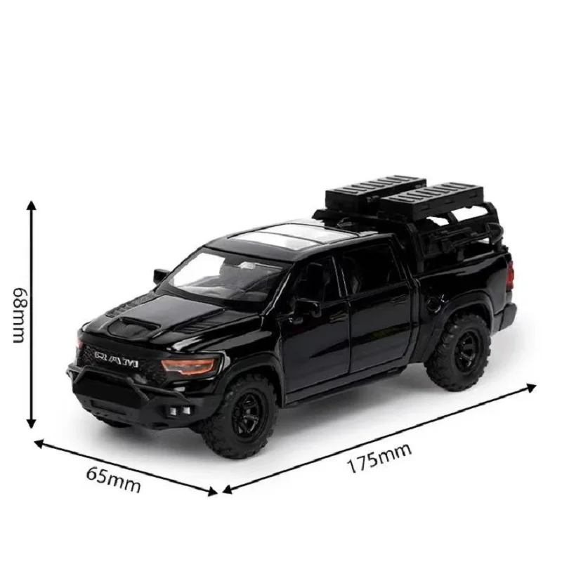 1:32 RAM MAMMOTH Pickup todoterreno vehículo miniatura Diecast Metal modelo coche de juguete tirar hacia atrás sonido y luz coleccionables regalos