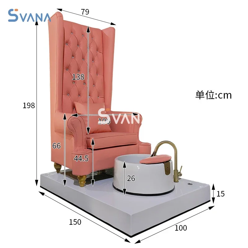 ハイバックの豪華なペディキュアチェア,ピンクのフットスパ,クイーンの玉座,ヨーロッパのペディキュアステーション