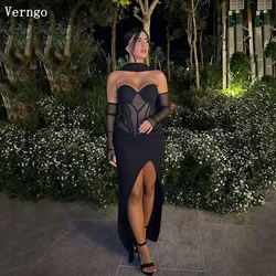 Verngo Black Crepe Prom Gown Sweetheart Mermaid Side Slit Evening Dress Women See-Through Prom Party Dress 2024