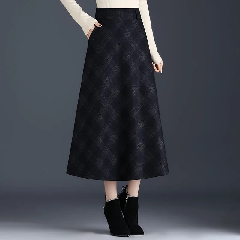 Plaid Skirt A-line Skirt Women's Autumn Winter Pleated Skirt New Temperament Skirt Red Umbrella Skirt