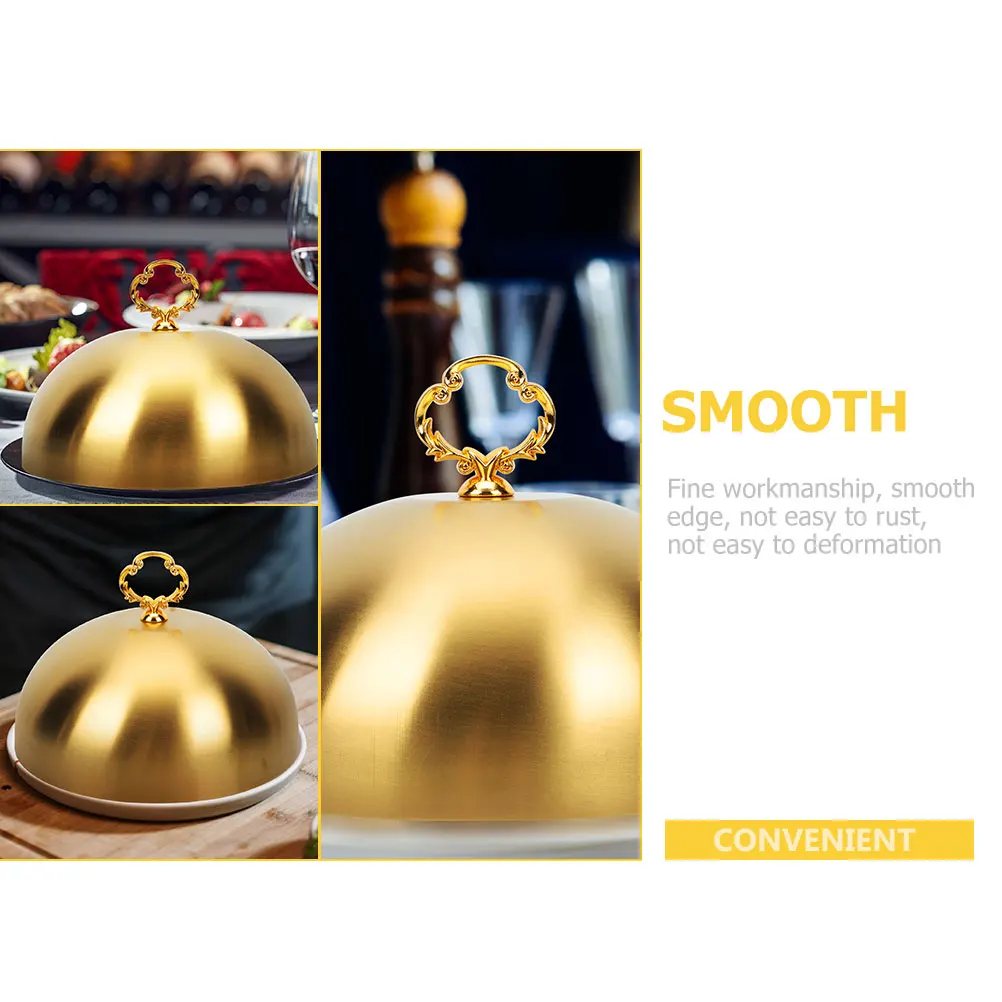 

Stainless Steel Steak Dome Cover 20cm Golden Ring 22 5cm Anti Splashing Food Protector BBQ Fresh Keeping Kitchen Bar Supplies