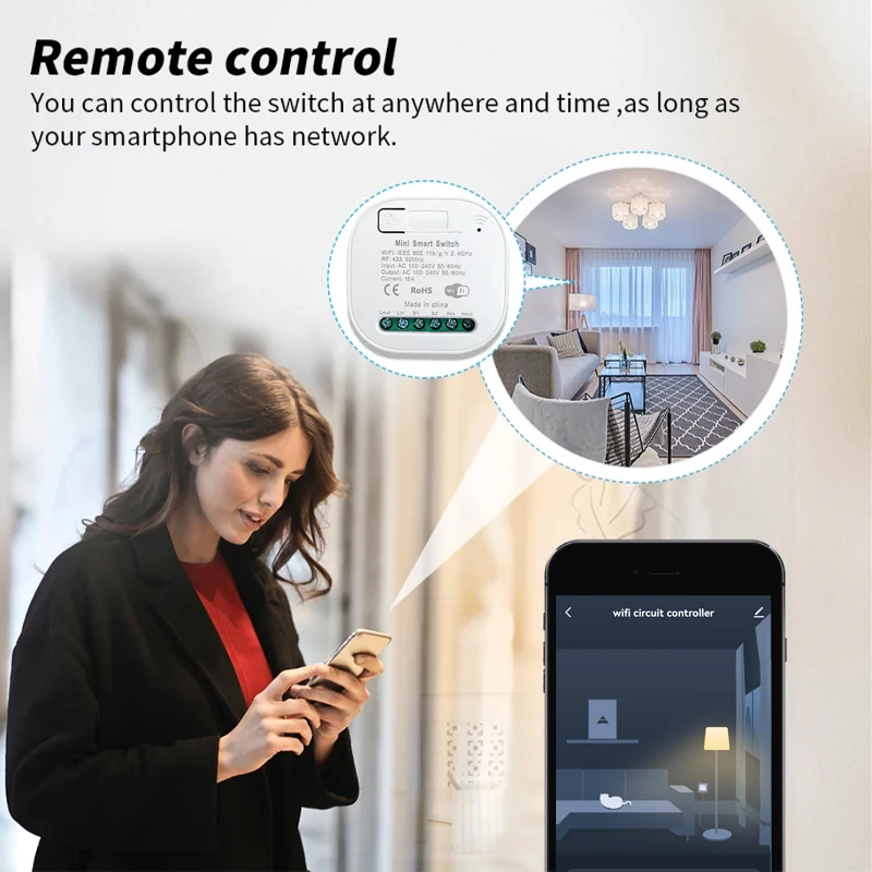 Tuya Smart WiFi-schakelaarmodule 16A met RF433MHz Zelfaangedreven kinetische draadloze schakelaar Afstandsbediening Werkt met Google Home Alexa