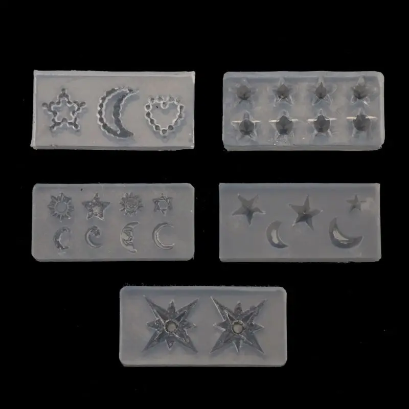 5Pieces Moon Star for Sun Resin Mould Epoxy Casting Silicone Mould Crystal Pendant Jewelry Filler Making Mold Craft Hand Y08E