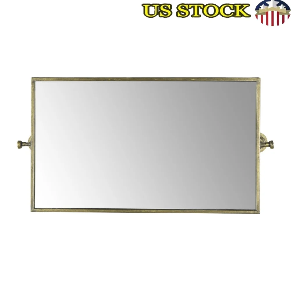 

Antique Gold Metal Rectangle Wall Mirror Adjustable Hanging Mechanism Living Room Bedroom Home Decor