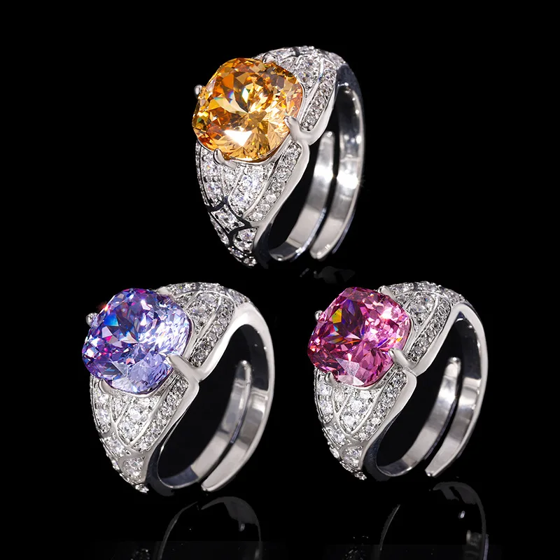 Jewelry with copper base and gold plating, vintage fashion bird's nest cut gemstone chunky square ring for women, wholesale 10*1
