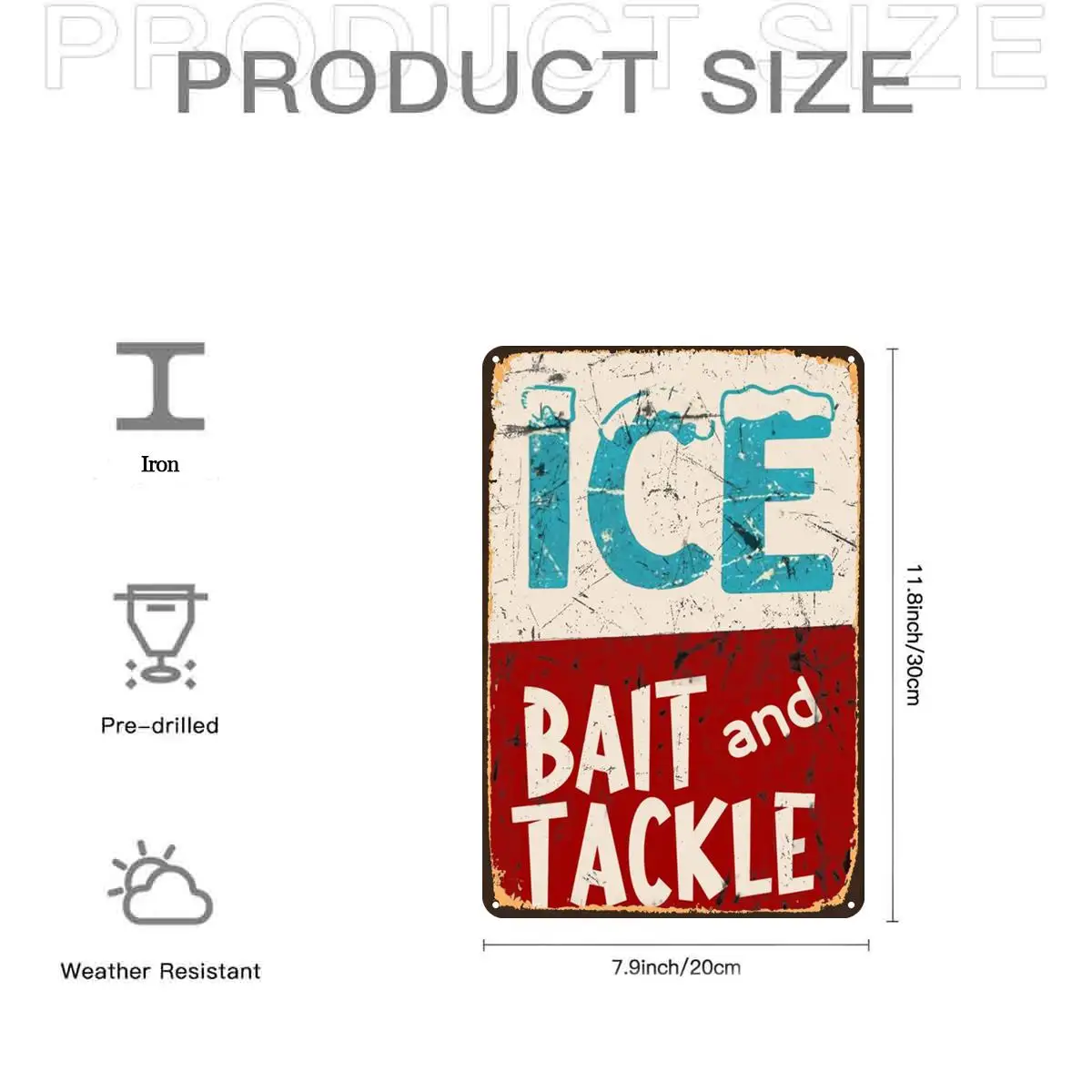 2D Flat, 1pc, Retro Vintage Ice Fishing Bait And Tackle Metal Sign, with Pre-Drilled Holes, Ideal for Indoor, Garden, Outdoor, A