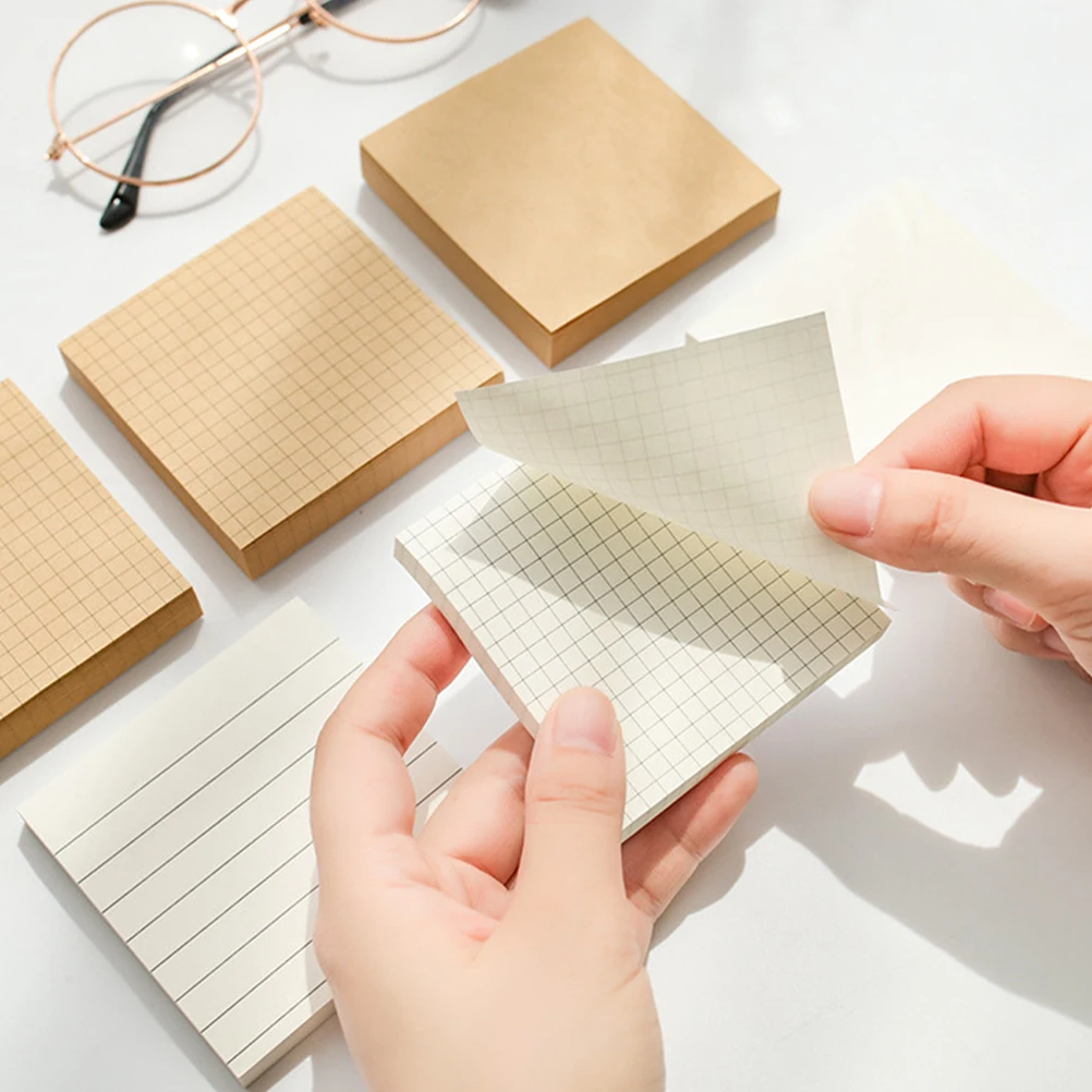 

6 Pcs 1 Set 6 Books White Grid Line Blank Kraft Yellow Grid Line Portable Memo Pads Note Reminder Stickers Smooth