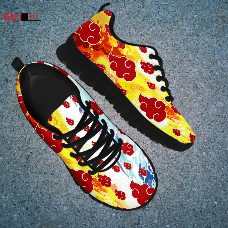 KUILIU Classic Japan Anime Women Flats Shoes Female Cloud Symbols Print Autumn Mesh Sneakers Breathable Students Girls Footwear