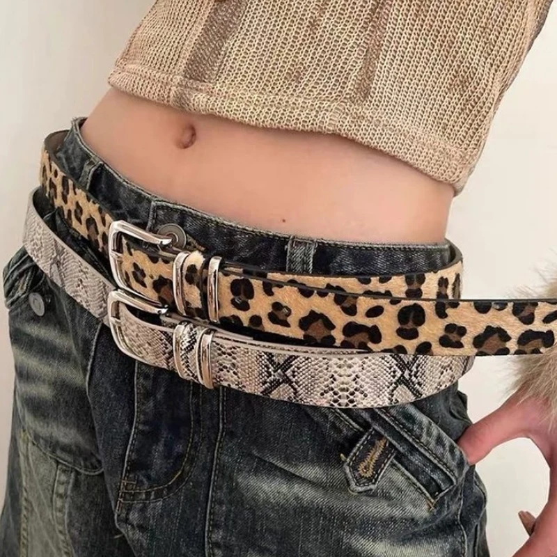 Vintage Personalized Waistband for Women Girls with Sense of Niche Design Versatile Leopard Print Snake Skin Pattern Daily Belt