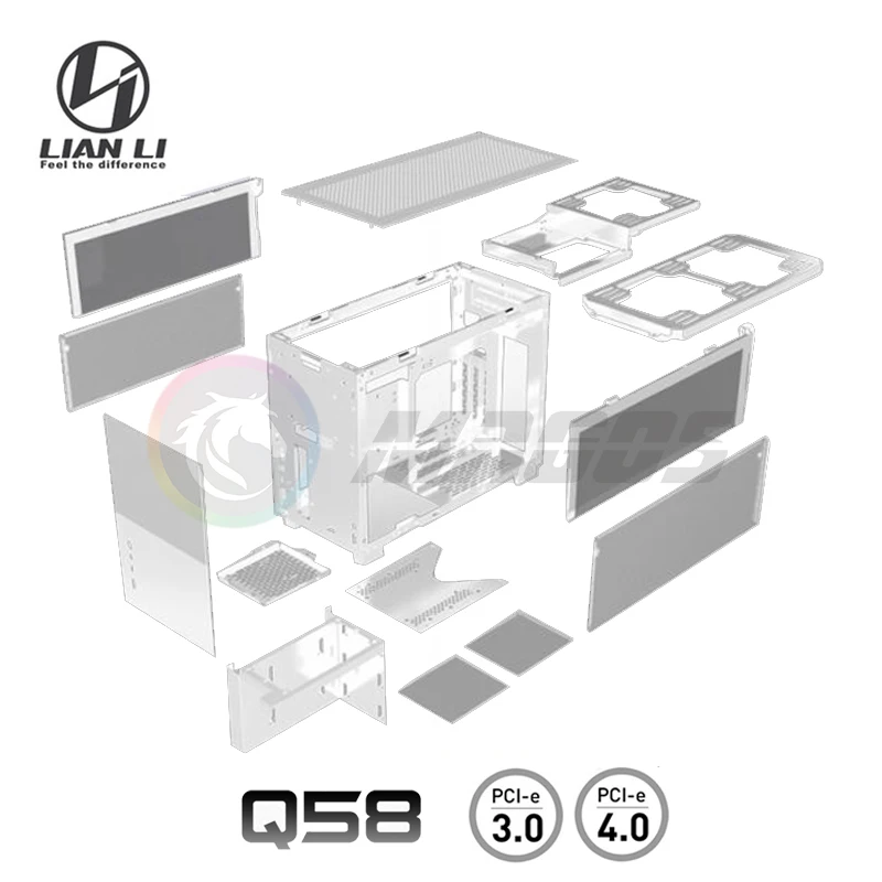 Lianli Q58 Mini ITX Case Support PICE3.0/4.0,Desktop Gamer Computer Cabinet Tempered Glass Water CoolerAluminum White