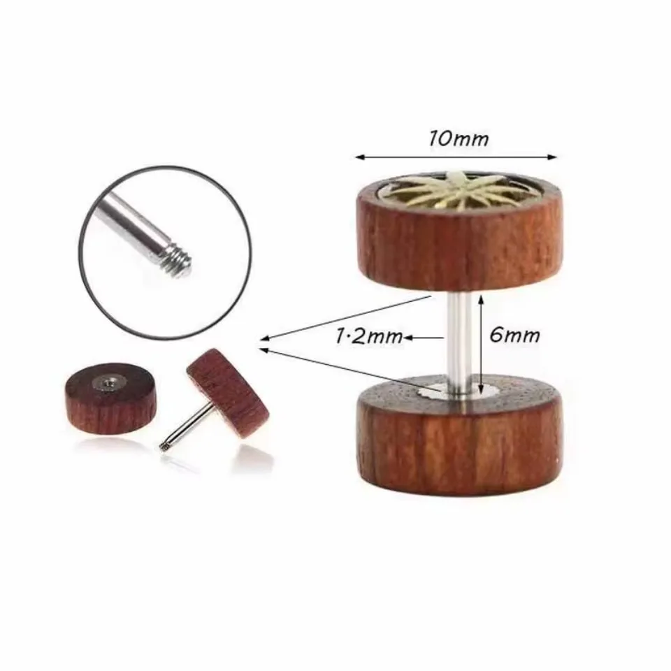 2 Stück Bio-Holz-Löwenkopf/Baum des Lebens/Totenkopf Fake/Alien Fake Ohrringe 16G Illusion Schraubohrringe Piercing Schmuck 10mm – Detail 3