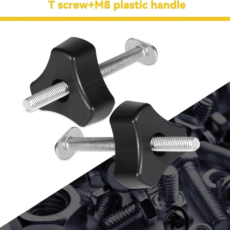 T Bolt Knob Kit, T Screw And Plastic Knob Nut - Woodworking Tool Jigs Screw Fixture, Use With 1/4In And T-Track