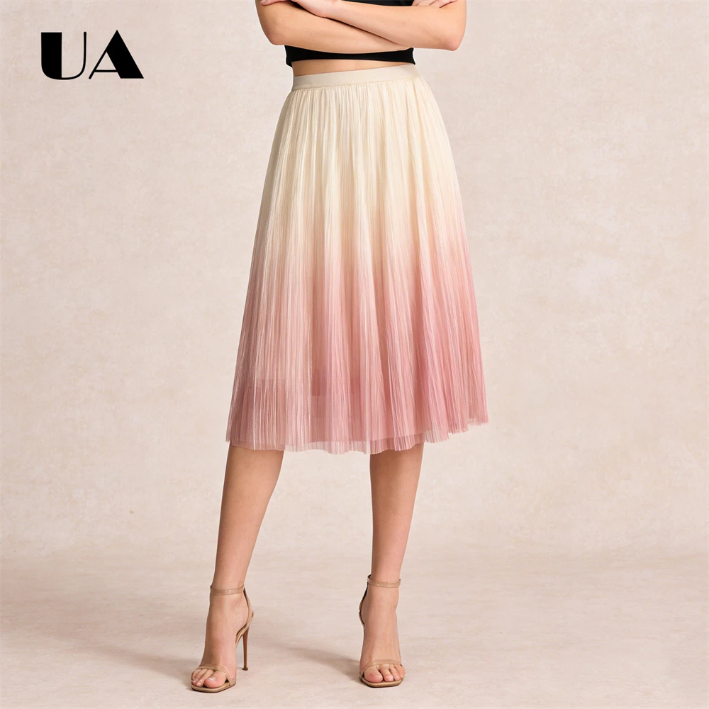 

ULBYANRY плиссированная женская юбка с градиентом, юбки трапециевидной формы с высокой талией, эластичная талия, длинные юбки 80 см, повседневная одежда