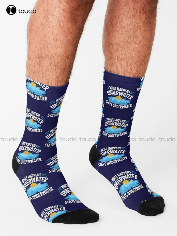 Water Polo What Happens Underwater Stays Underwater Socks Socks Street Skateboard Socks Streetwear 360° Digital Print Gd Hip Hop