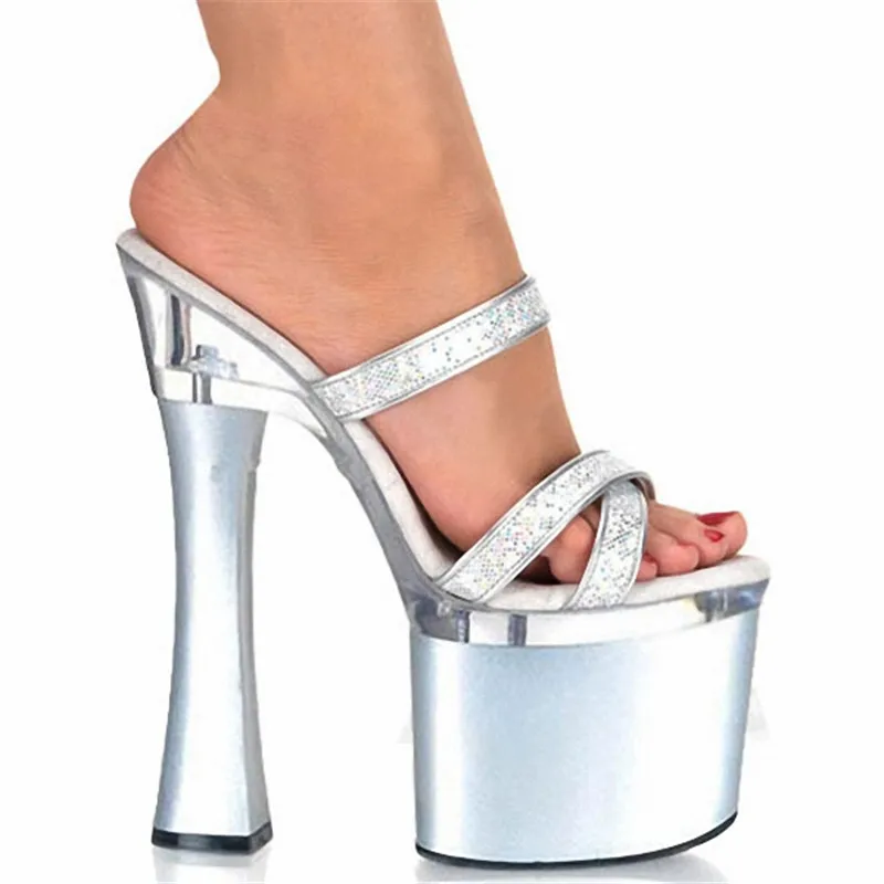 Fashion Sexy Open Toe Shoe 18cm Sexy High-Heeled Slippers 7 Inch Performance Summer Shoes Exotic Dancer Shoes