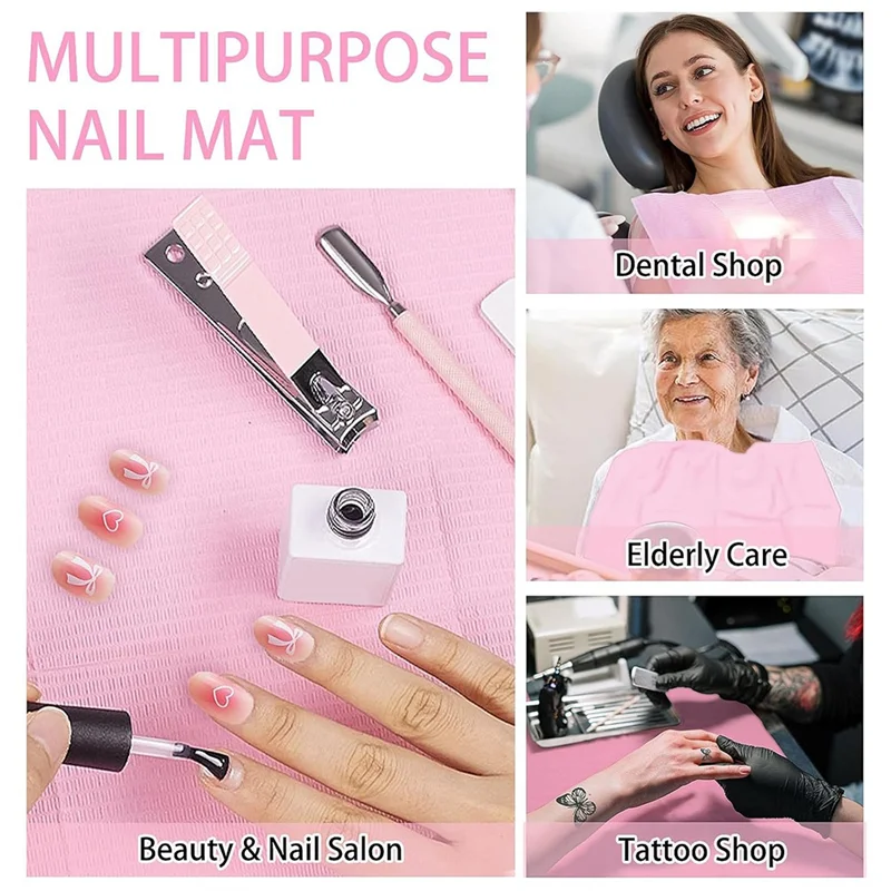 ABRB-منشفة ورقية للأظافر قابلة للطي 125 قطعة من سجادة الأظافر للاستعمال مرة واحدة، ورقة ممارسة أكريليك للطاولة، مجموعة سجادة أظافر باللون الوردي #2