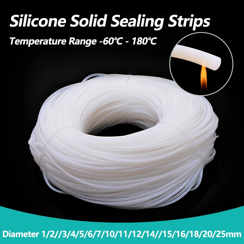 1/2/5m White Silicone Solid Sealing Strips Diameter 1~25mm Rubber Gasket Trim Cord O Ring Waterproof High Temperature Resistant