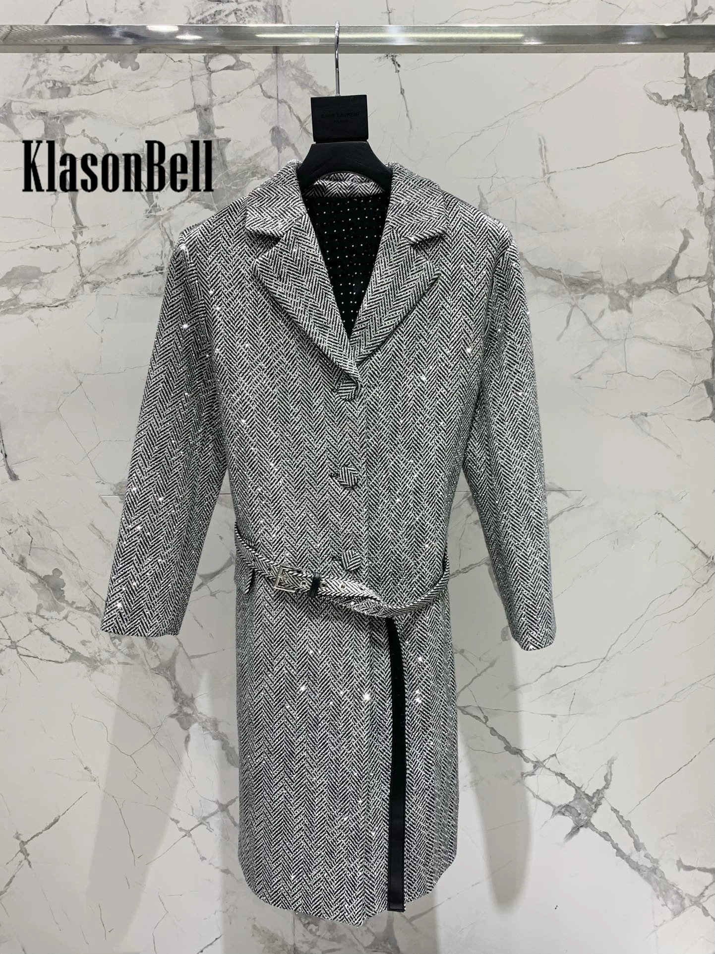 3.13 KlasonBell Fashion Diamonds Herringbone Worsted Wool Set Single Breasted Sashes Coat Or Strapless Camis Or Skirt Or Shorts