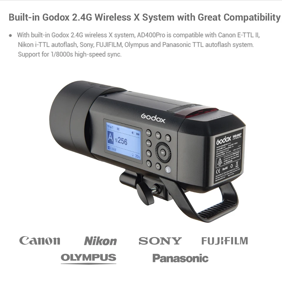 Godox AD400Pro 400ws TTL HSS All-in-One Flash Light 0.01-1s Recycle Time Built-in 2.4G Wireless X System for Studio