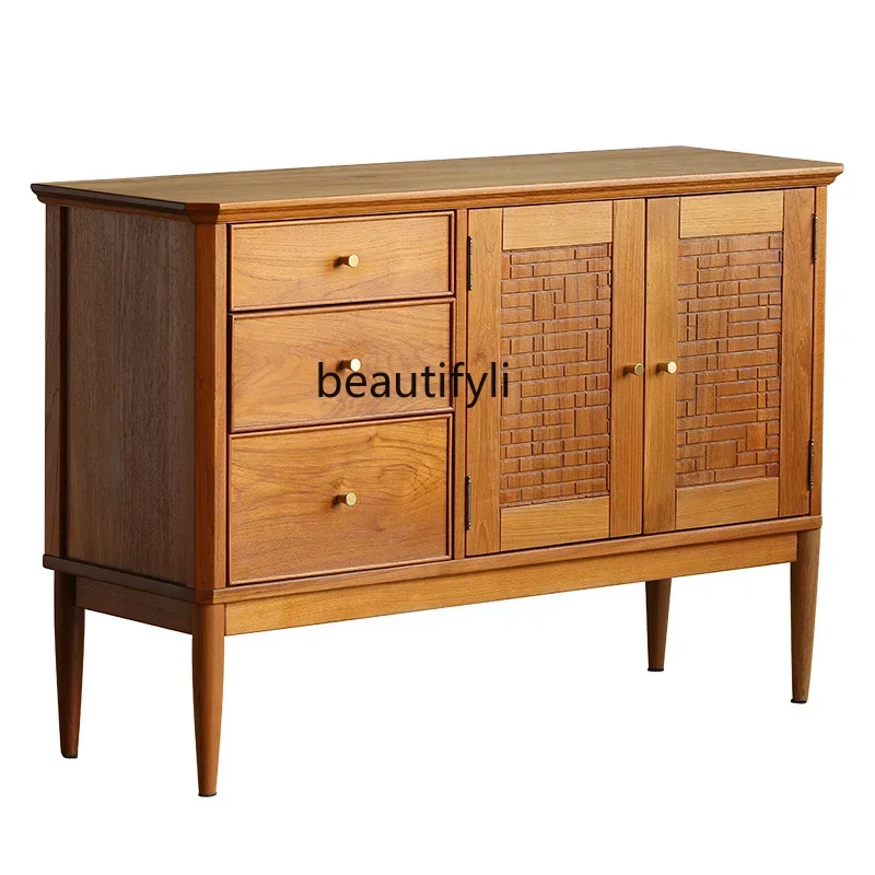 

Asmt56Old teak retro dining side cabinet, all solid wood medieval entrance cabinet, living room storage locker
