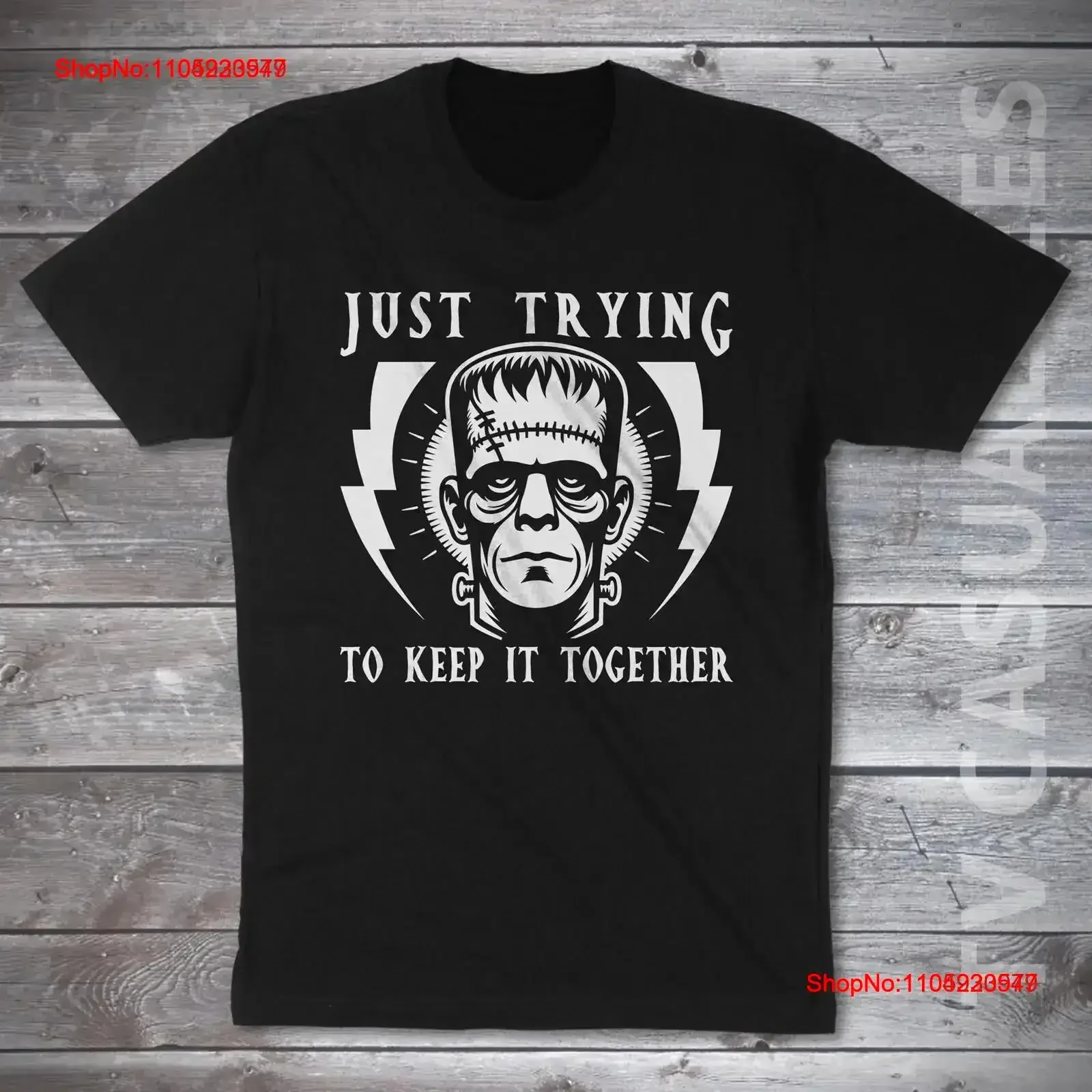 

Мужская футболка Франкенштейна «Просто пытаться, чтобы сохранить это вместе» или забавная поп-культура ужасов, винтажная стираная дизайнерская одежда с графическим рисунком