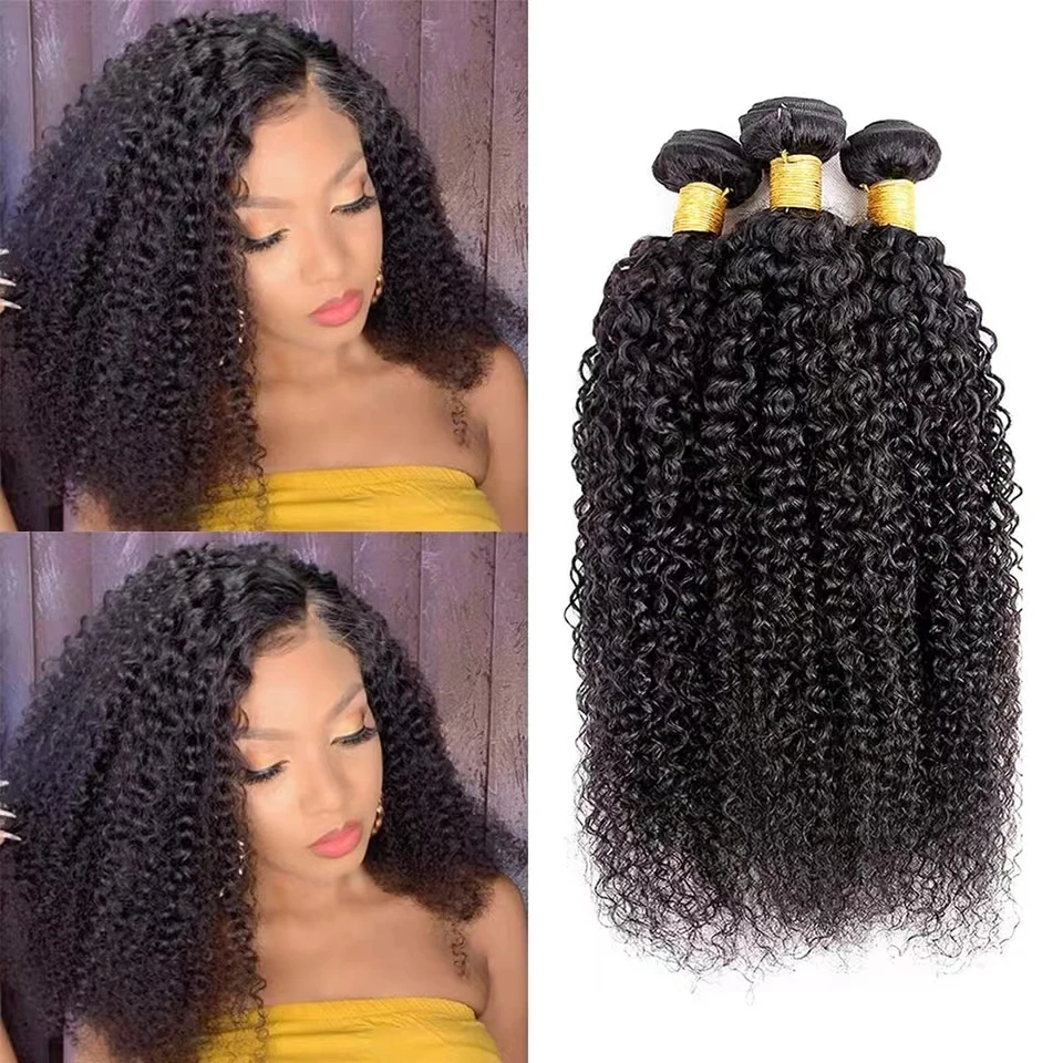 YIJIMEI Brazilian Kinky Curly Bundles 30 32 Inch Human Hair Weave Natural Color Jerry Curly Human Hair Extensions 1 3 4 Bundles