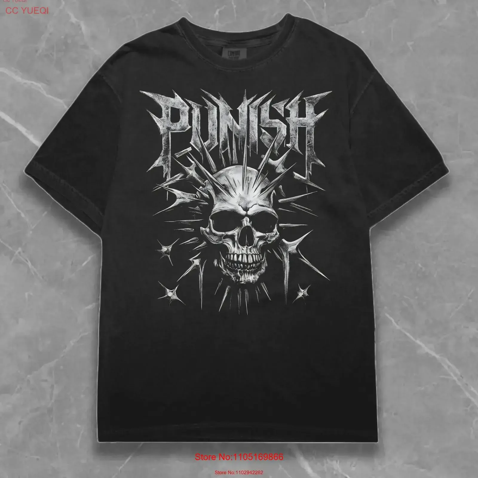 Gothic Skull Punish T Shirt Y2K Streetwear Fashion Vamp Retro Opium Unique Art Aesthetic Style Vintage Grunge vintage Washed