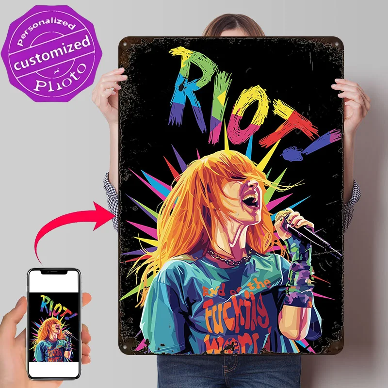 Paramore Riot! Singer Hayley Williams 3D Texture Printed Poster Custom Vintage Metal Tin Plate Sign for Wall Art Desk Decor Room