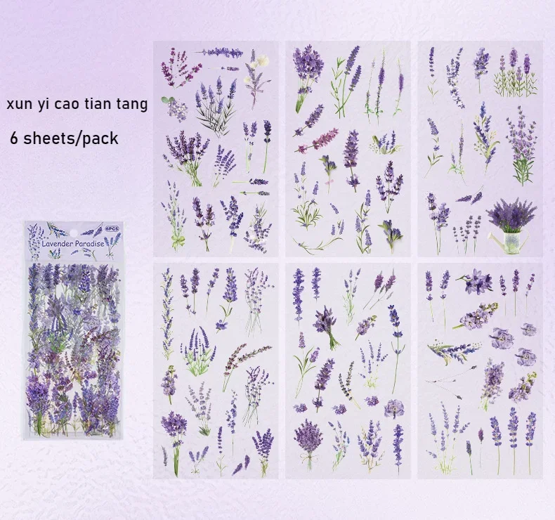 6 Sheets/pack PET Die-cut Sticker Retro Plants Flowers Ferns Clovers Lavenders DIY Scrapbook Junk Journal Collage Materials