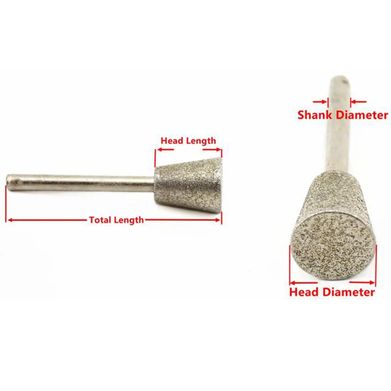 C7 Diamond Grinding Head 200Grit 2.35/3mm Shank Inverted Conical Diamond Grinding Bits Stone Carving Deburring Rotary Tool