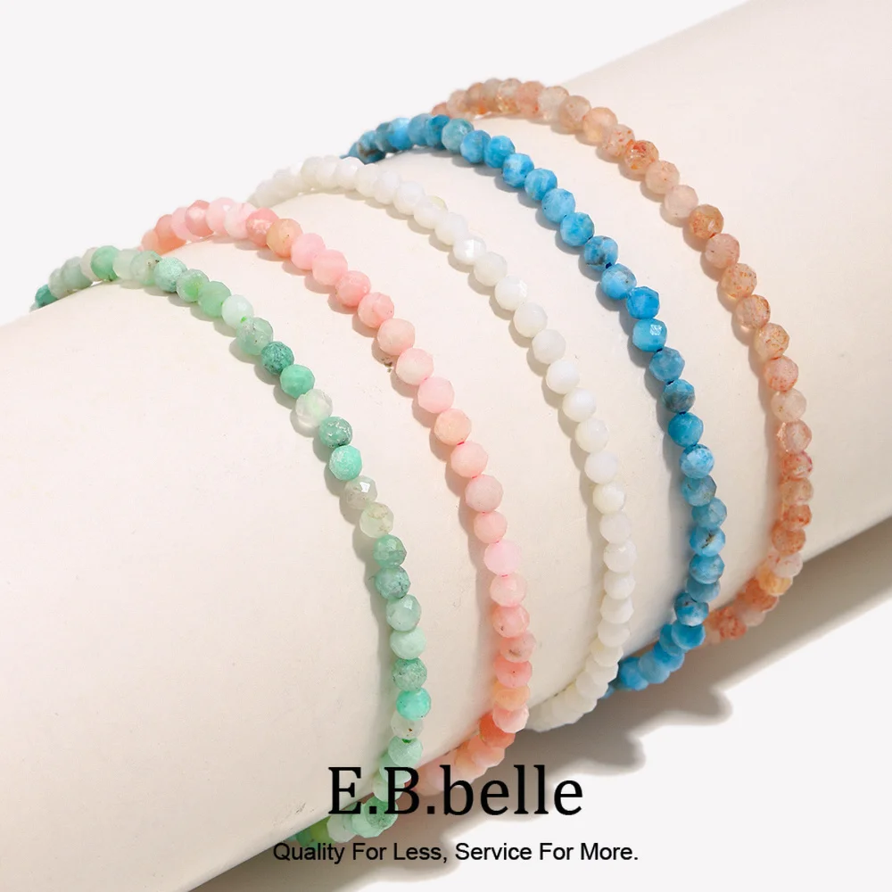 E.B.belle Colorful Natural Stone Amazonite Round Beads Bracelet 18K Gold Plated Jewelry 316L Stainless Steel Accessories