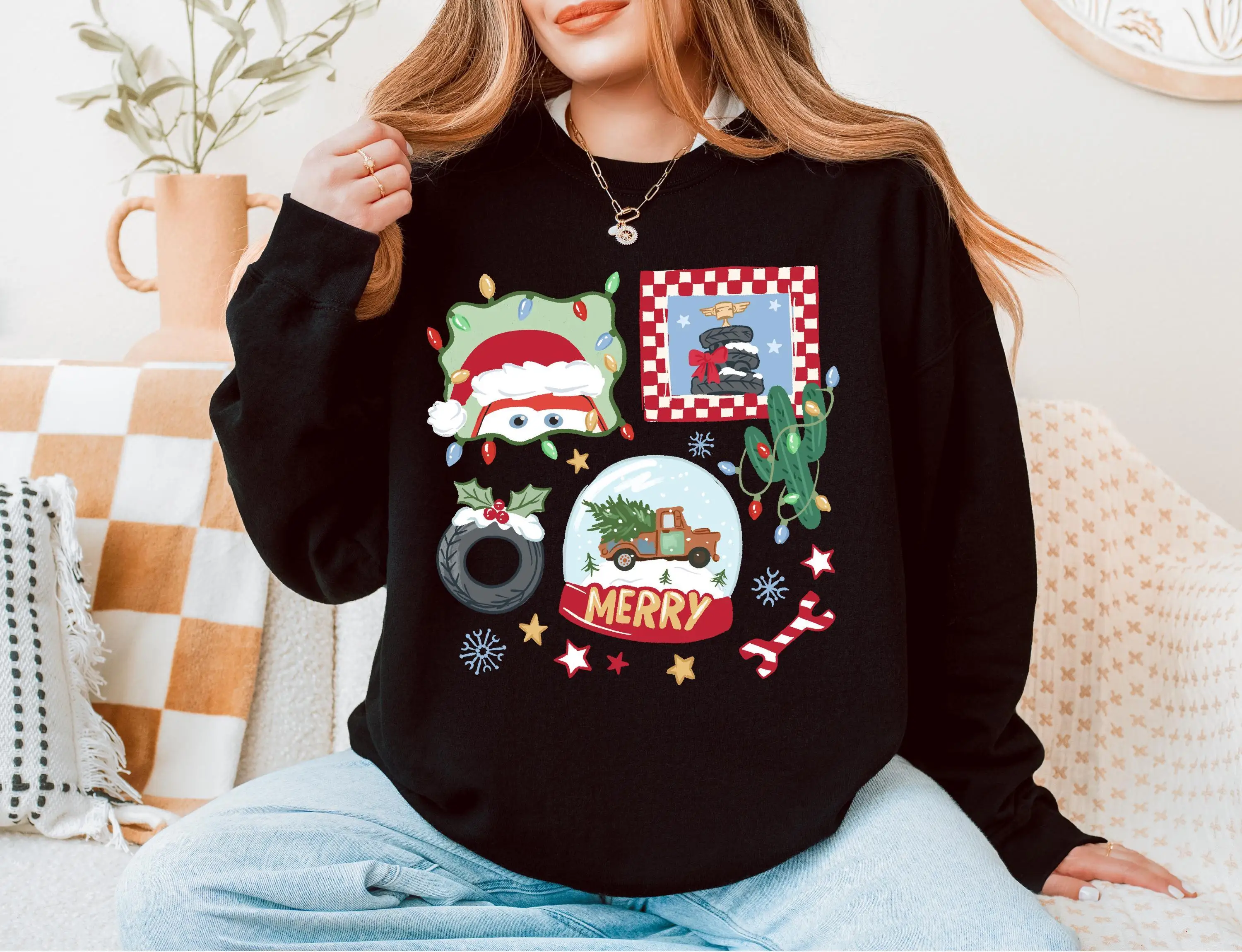 Sweat-shirt de Noël Disney Cars, pull de Noël de vacances, pull festif Pixar, haut d'hiver Lightning McQueen, cadeau pour enfants et adultes