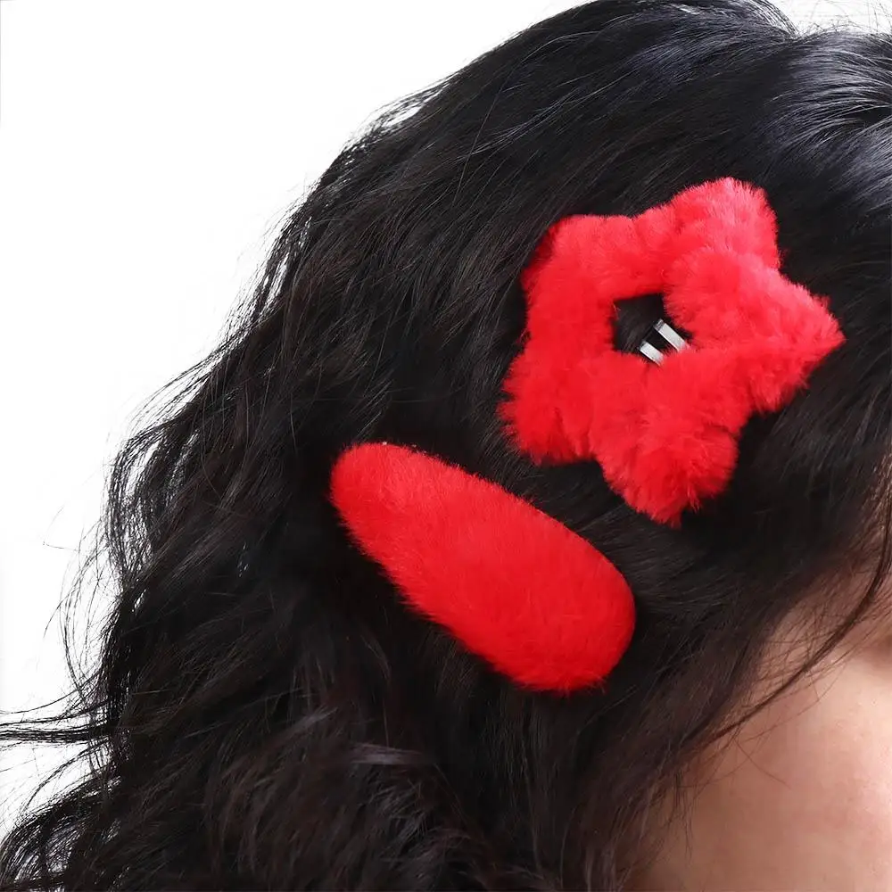 

1pair Waterdrop Plush Star Hair Clips Barrettes Red Color New Year Hairpins Korean Style Hair Accessories Star Duckbill Clips