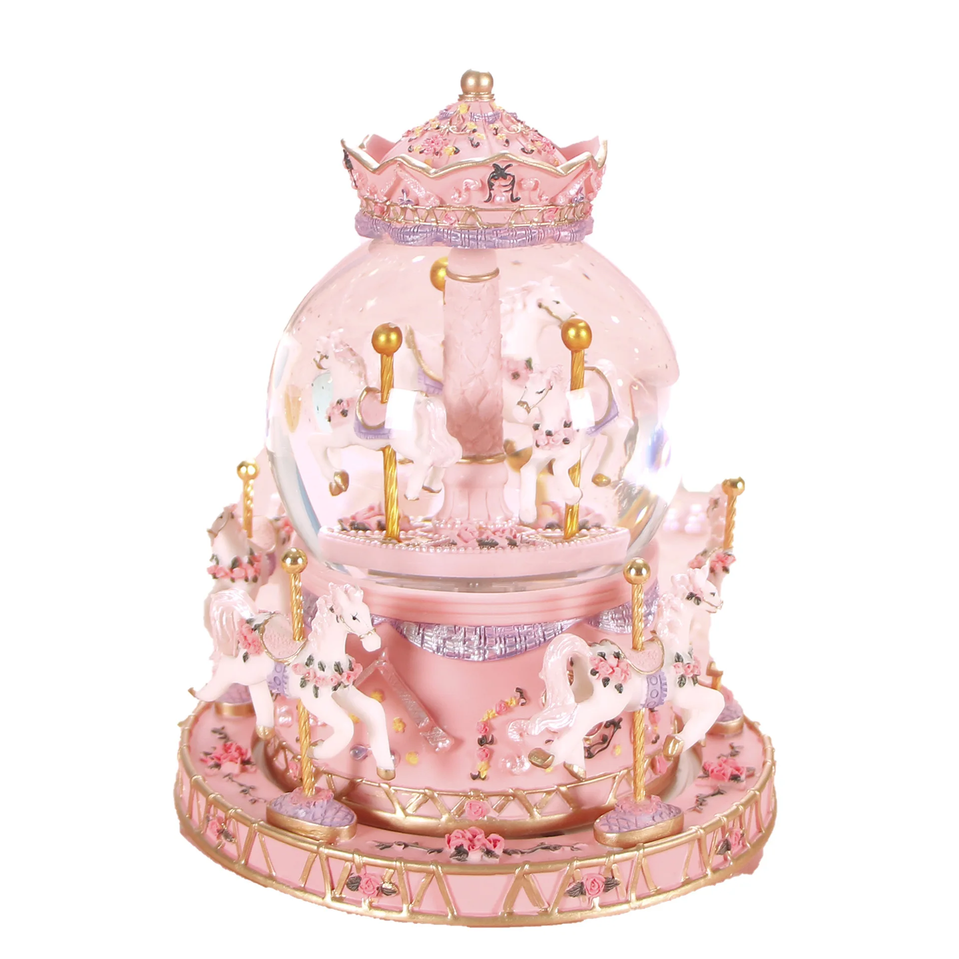 Resin crystal ball carousel music box bluetooth function remote control automatic snow birthday gift