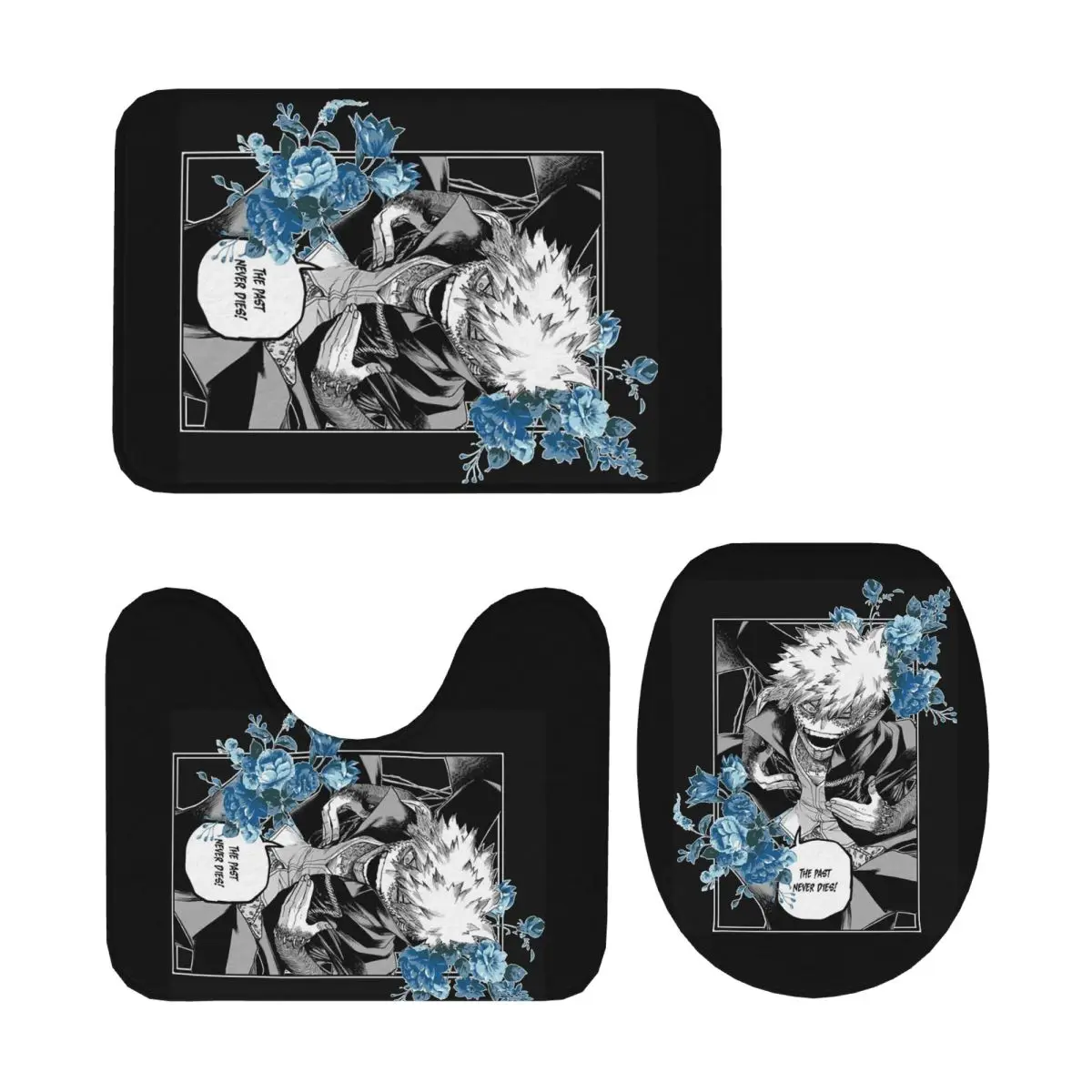 

My Hero Academia Dabi Anime Blue Flowers 3-х шт. Коврик для ванной Набор для ванной комнаты Крышка унитаза Домашний декор Нескользящий ковер Напольный коврик