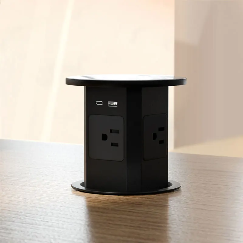 US UK Lifting Socket Embedded Ssland Kitchen Desktop Socket Office Conference Table Wireless Charging Waterproof Hidden Socket