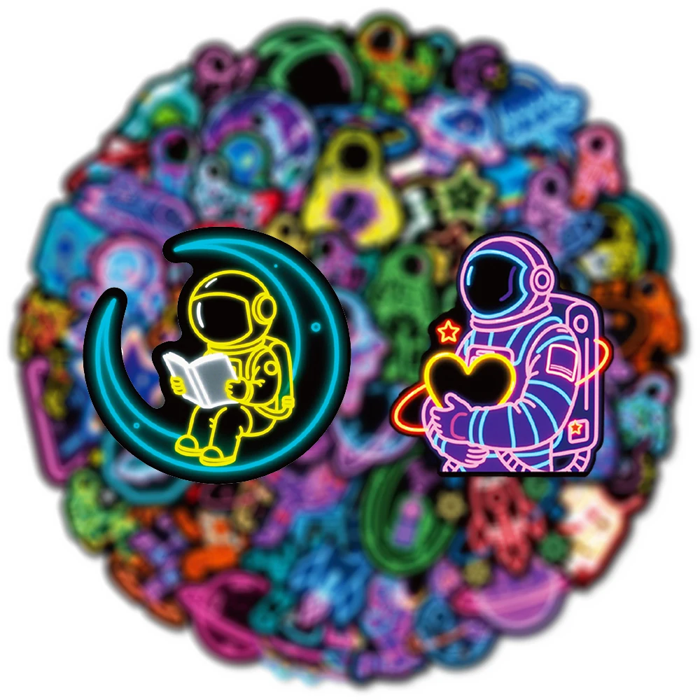 

10/30/56pcs Neon Astronaut Graffiti Stickers Funny Cartoon Sticker for Kids Toy Laptop Phone Guitar Diary Decals Decoration Gift