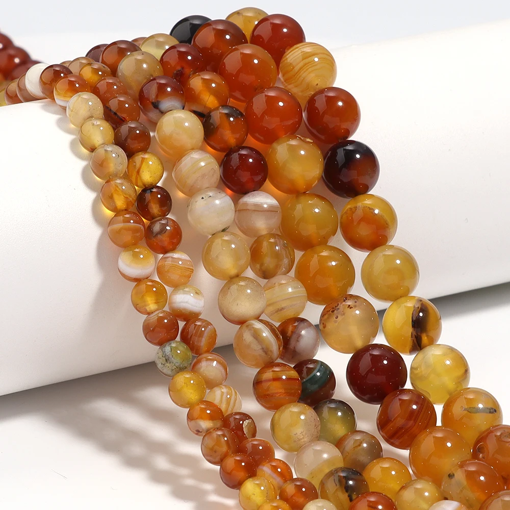 1 Strand Twisted Agate Amber Color Stone Bead Round Natural Stone Loose Bead DIY Jewelry Necklace Bracelet Accessories Wholesale