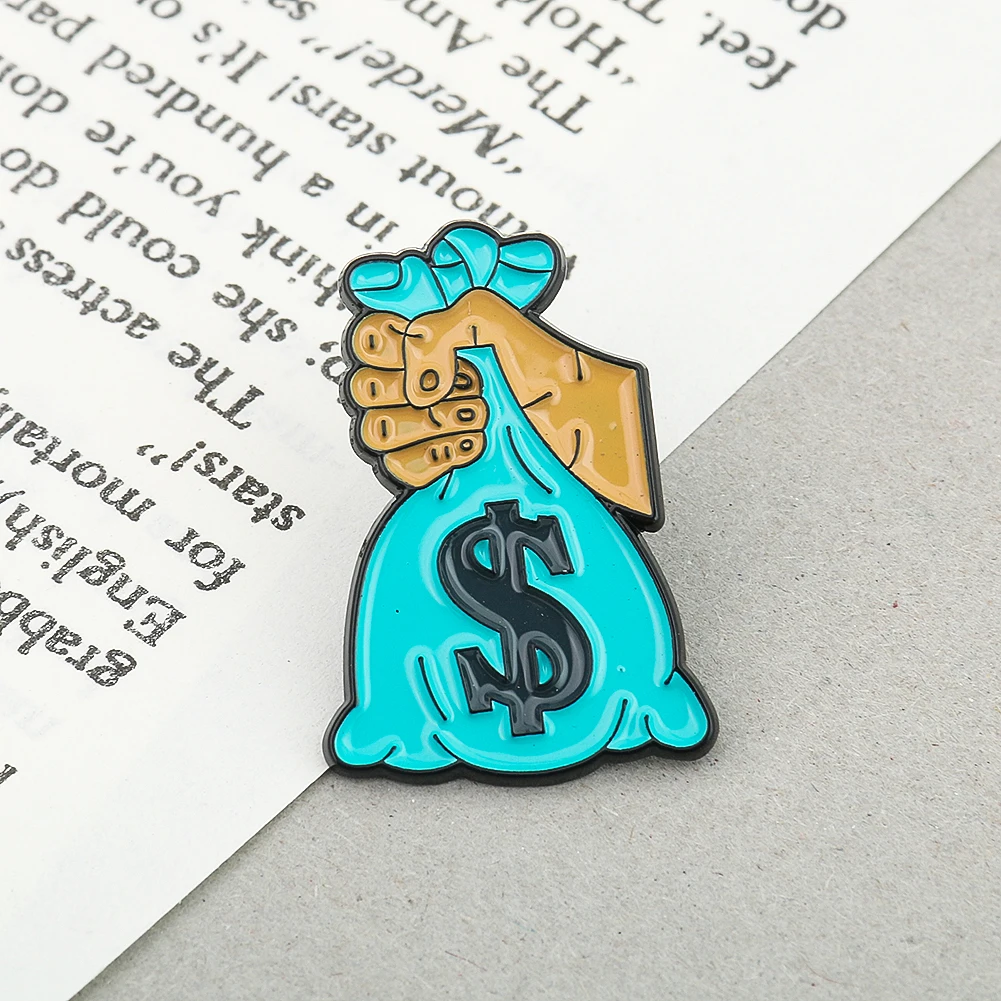 

Hand Held Enamel Lapel Pin Metal Dollar Sign Money Bag Brooch Jewelry Friends Gift Fashion Home Decor