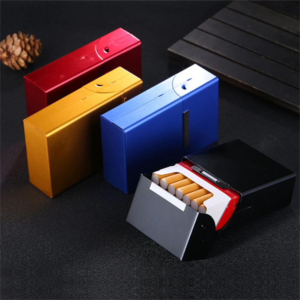 1pcs Portable Magnetic Buckle Flip Cover Cigarette Case 20pcs Thick Tobacco Aluminum Cigarette Box Outdoor Carry Gift