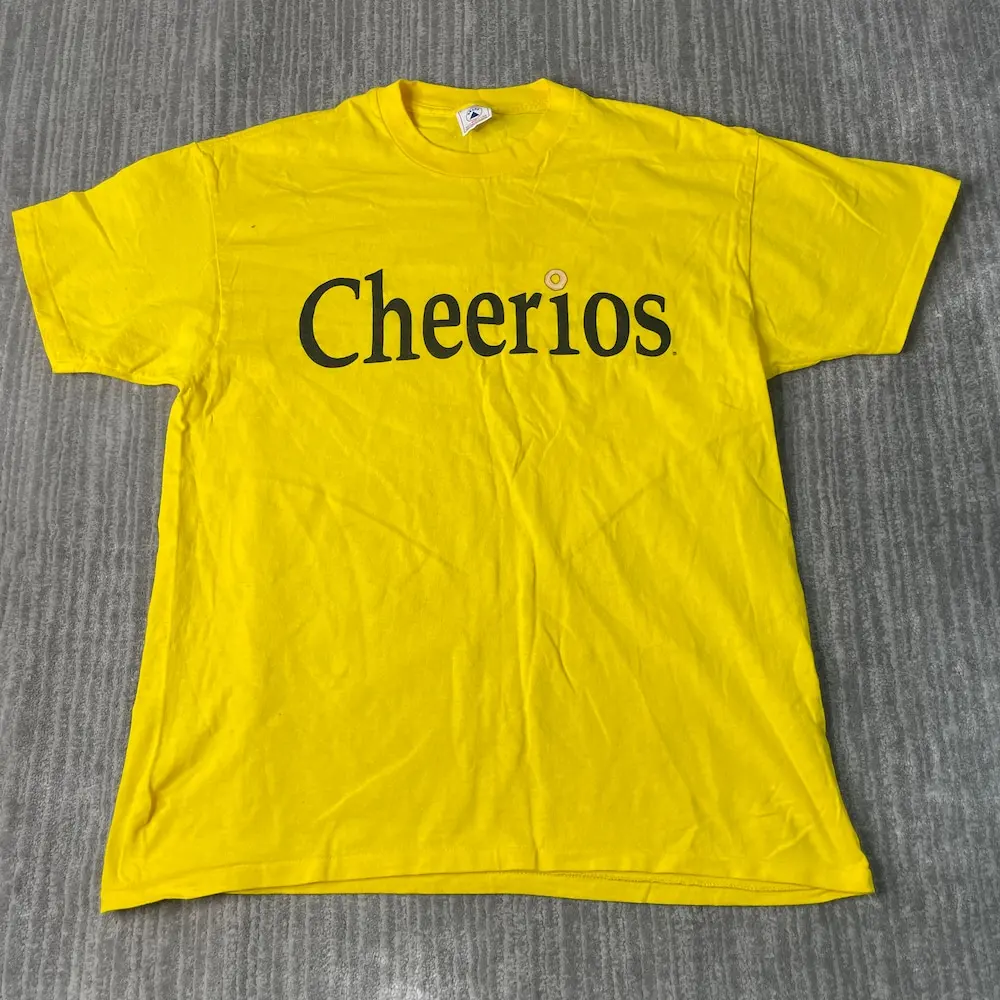 Vintage 2000S Cheerios Cereal Snack Food Spell Out Basic Essential Streetwear Y2K Aesthetic Yellow T Shirt Large Mens