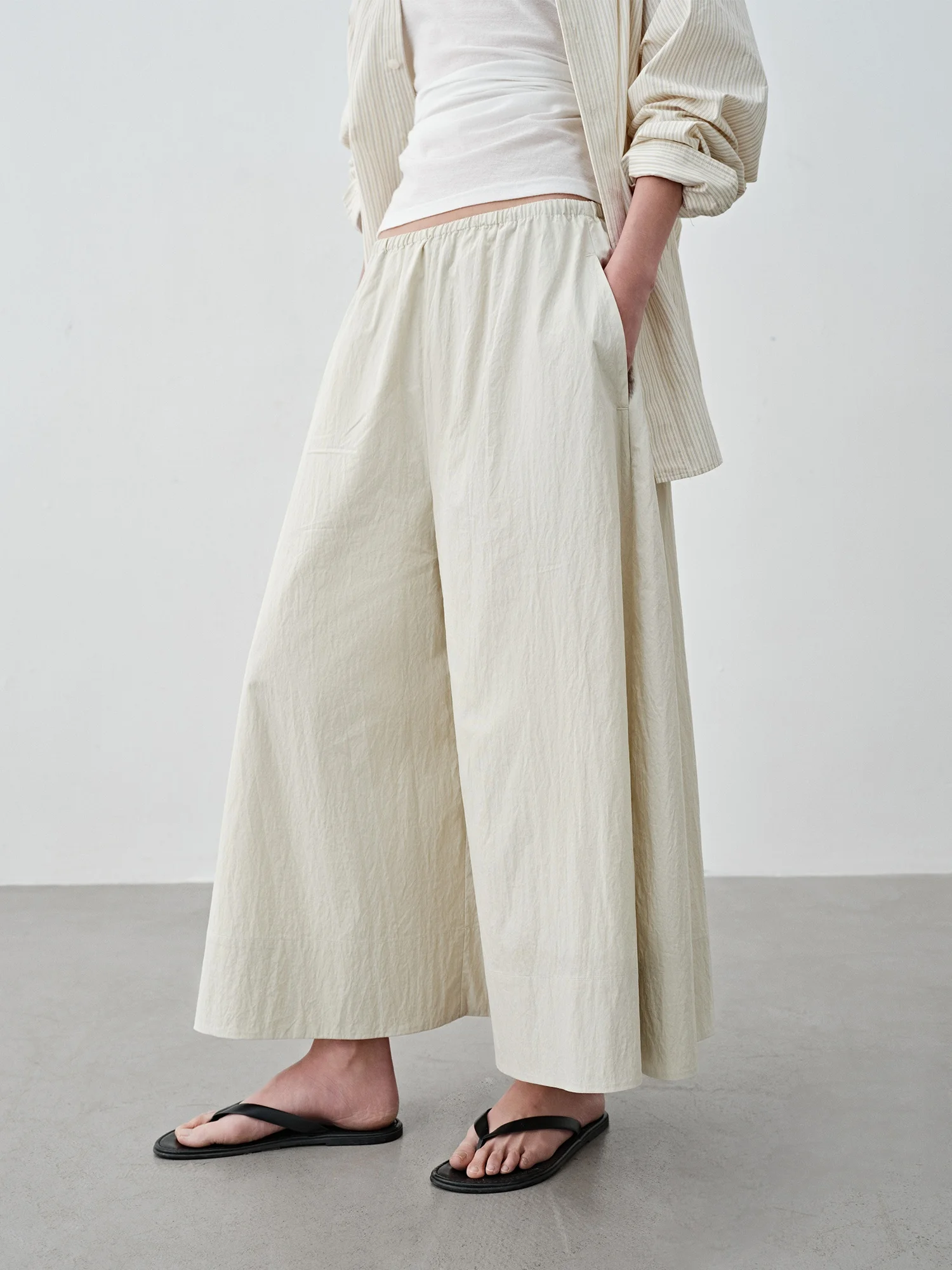 

HaveRice Restaurant Leafy Loose Waist Cotton Silk Wide Leg Pants Skirt Pants Casual Style mid Low Waist Pure Color Spring Col...