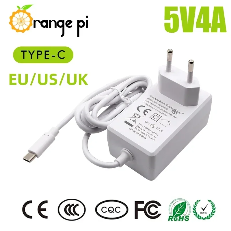 Orange pi 5 plus用電源アダプター,20w,usb type c,eu,us,ukプラグ,5v,4a,5b,in1用800