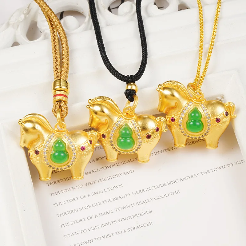 

Daily Versatile Pony Retro Zircon Inlaid Necklace For Women24K Gold AU999 Timeless style suits casual dating and office occasion