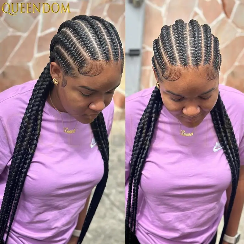 36 Inch Full Lace Braided Wigs Synthetic Burgundy Knotless Box Cornrow Faux Locs for Black Women Lace Frontal Wig