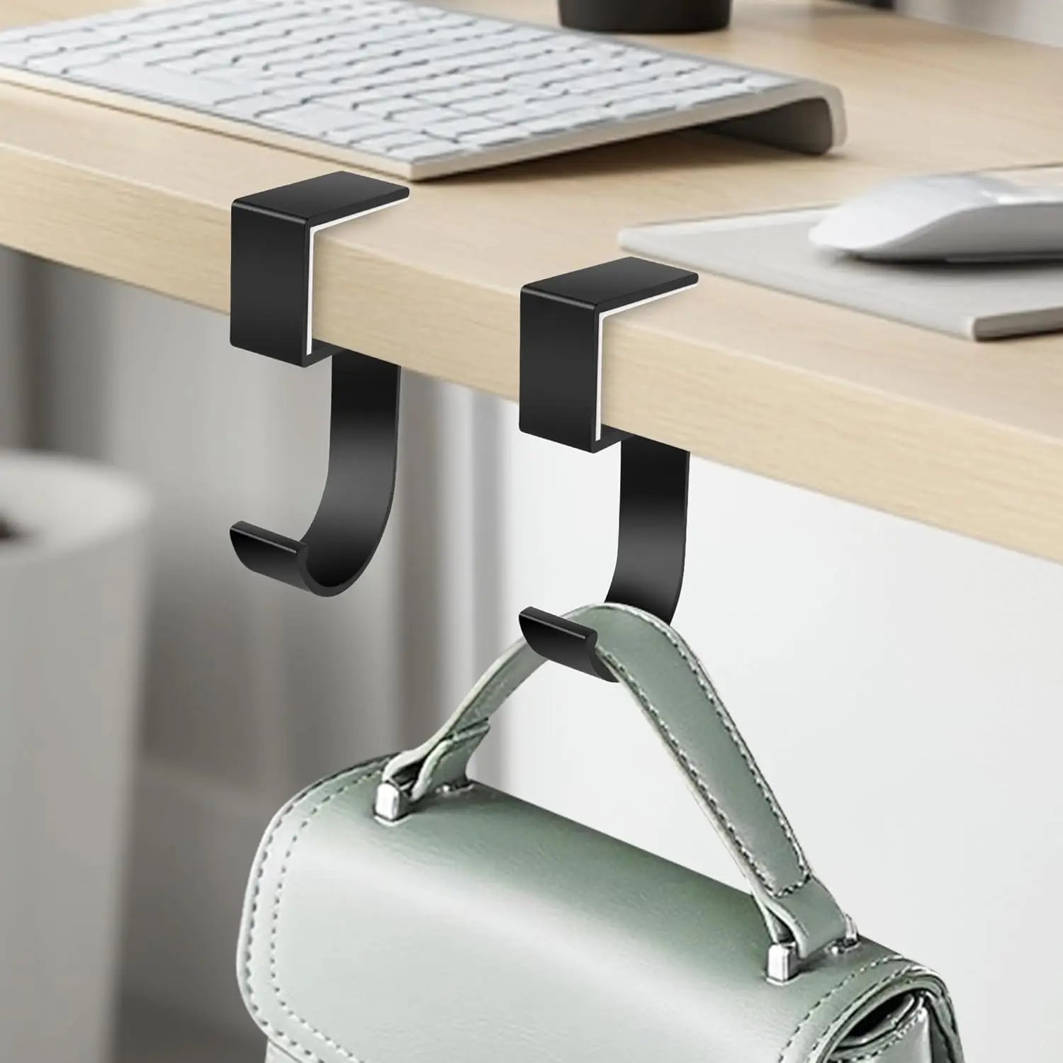 2PCS Modern Metal Desk Hanging Hook Black Heavy Duty Table Purse Hook High Strength Alloy Multifunctional Desk Hanging Holder For Handbag Backpack Umbrella Key Cup Headphone Portable Table Side Storage Hanger