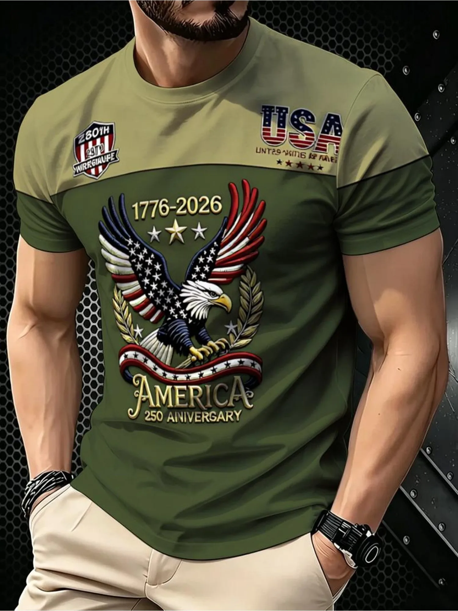 New men's short-sleeve T-shirt, loose-fitting and tailored with printed designs, versatile basic crew-neck top suitable for spri